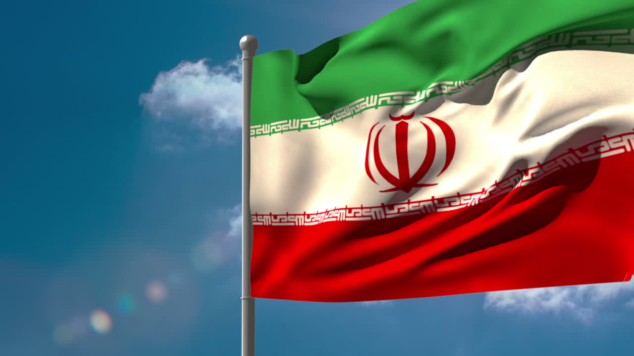 Iran national flag waving on flagpole