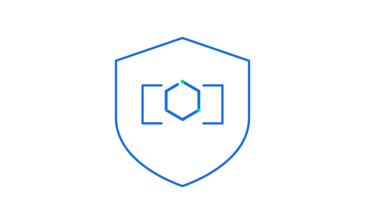 Animated Shield Icon Drawing with Digital Hexagon Symbol