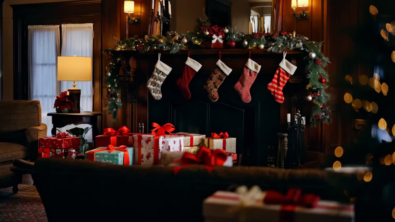 휴일 을 위해 장식 된 아 한 크리스마스 거실