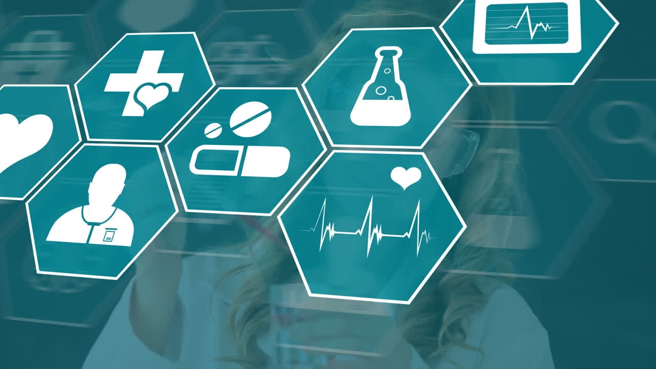 백인 여성 과학자에 대한 의학 아이콘의 애니메이션