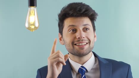 confused businessman struggling to come up with new ideas. idea lamp.