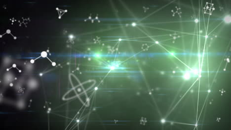 animación de moléculas y red de conexiones sobre fondo negro