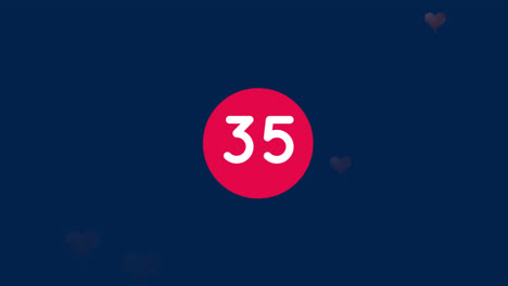 Increasing-numbers-over-red-circular-banner-against-black-hearts-falling-against-blue-background