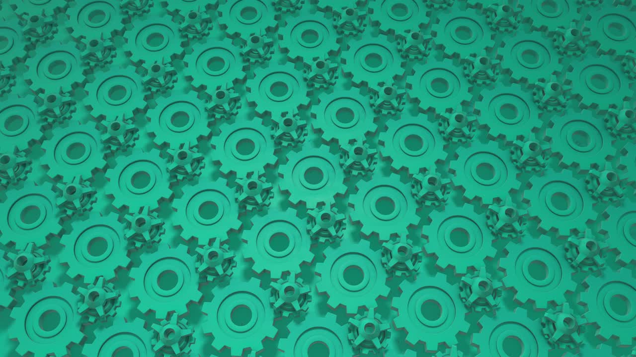 animación 3d de un fondo de contorno sin costuras hecho de menta brillante, engranajes turquesa, mecanismo giratorio. genial para presentaciones. ponga su propio texto en él