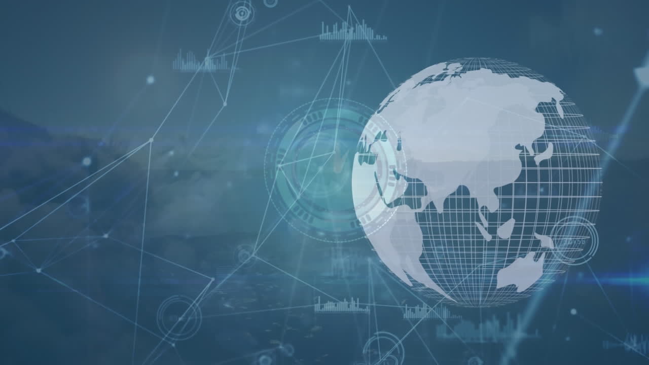 연결과 함께 전 세계에 걸쳐 데이터 처리의 애니메이션