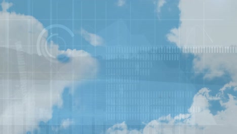 animación del procesamiento de datos financieros sobre un cielo nublado eléctrico
