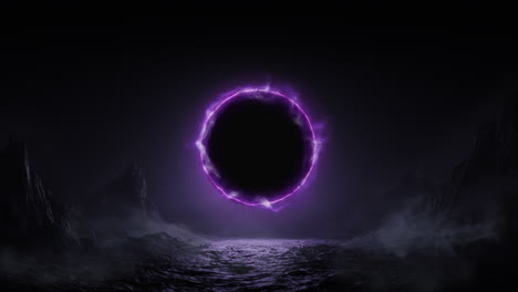 looping neon portal in dark scifi landscape