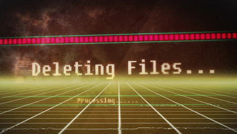 retro grid landscape with processing text and red progress bar animation