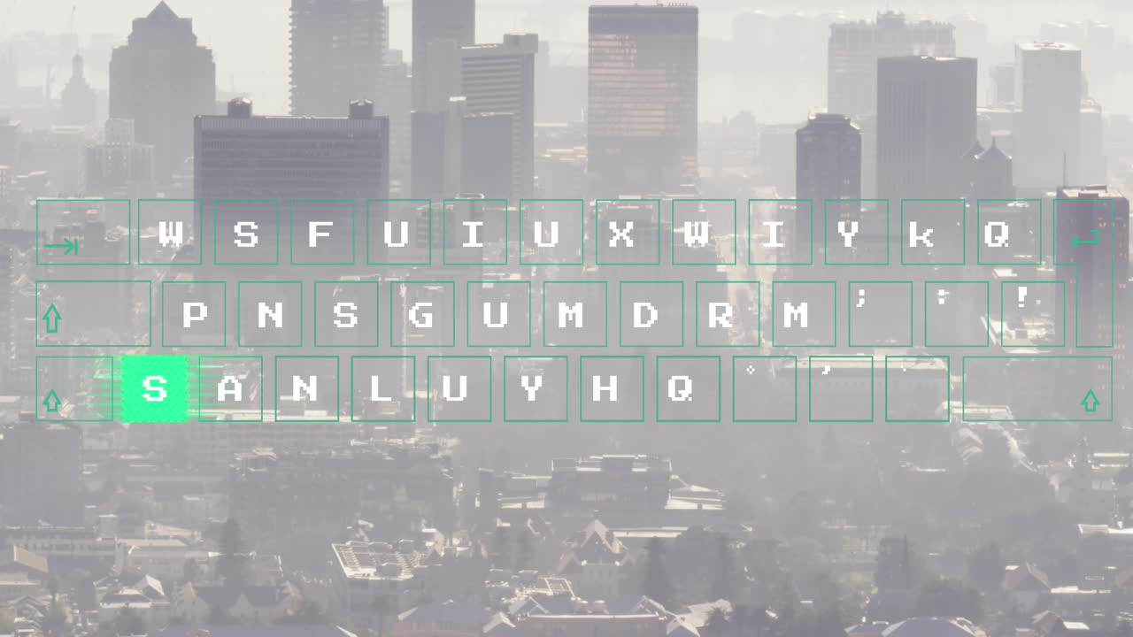 도시 풍경 위의 디지털 데이터 처리의 애니메이션