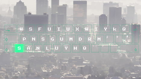 animation of digital data processing over cityscape