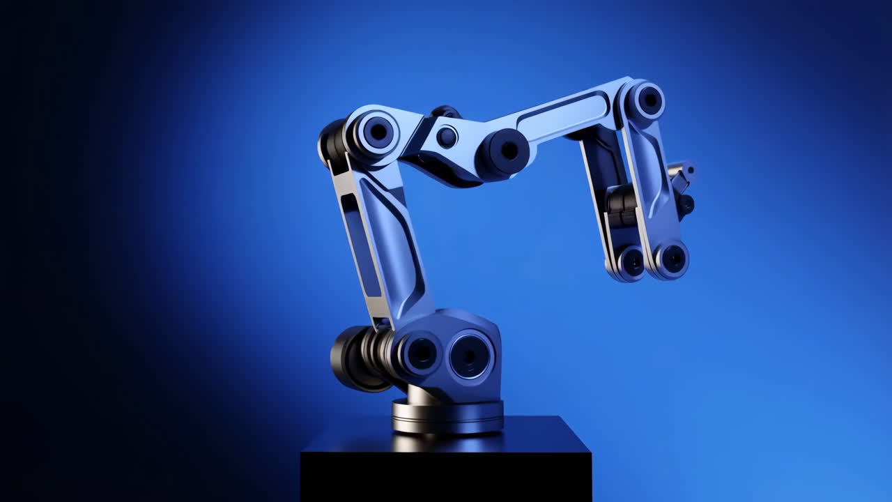Modern Industrial Robotic Arm on Blue Background
