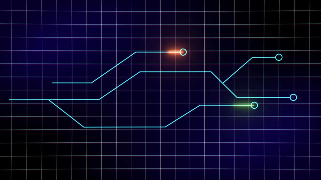 Multicolored Neon Lines Moving On Grid Background. NFT Meta Verse Concept. Hi-tech 4K Animation.