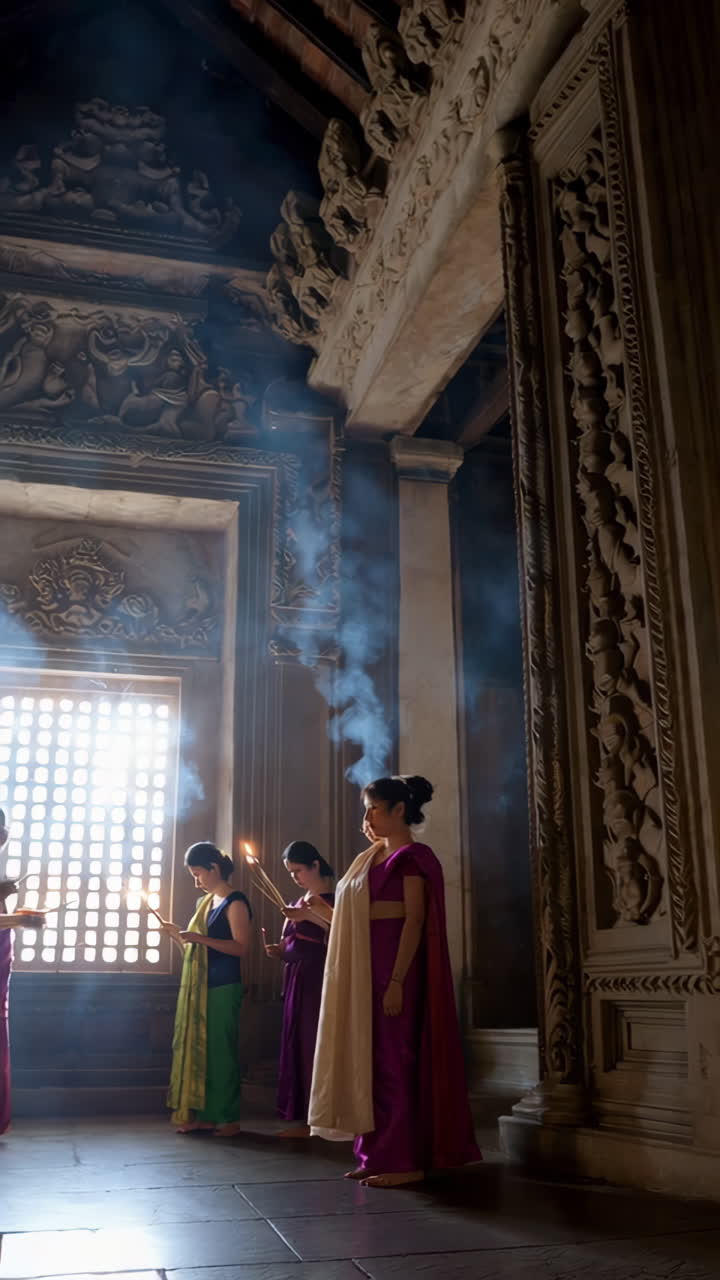 Women Praying in a Temple in Myanmar