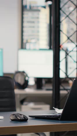 vertical video empty modern office in a multinational company awaits strategy meeting