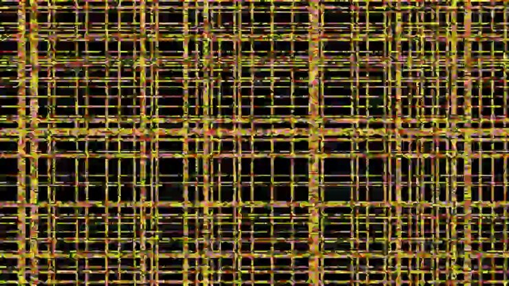 Abstract Digital Grid Pattern with Flickering Yellow and Pink Lines