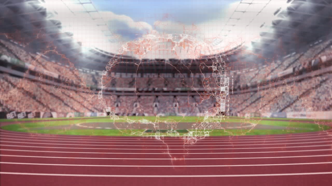 빈 스포츠 경기장 위에서 인간의 뇌의 애니메이션
