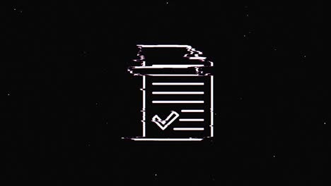 línea clipboard marca de verificación hud símbolo holográfico en pantalla de televisión digital vieja animación de glitch de bucle sin costuras. corazones. retro dinámico y alegre. imágenes de video coloridas y vintage.