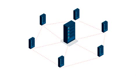 isometric interior with rows of hardware server case cabinet motion graphic concept