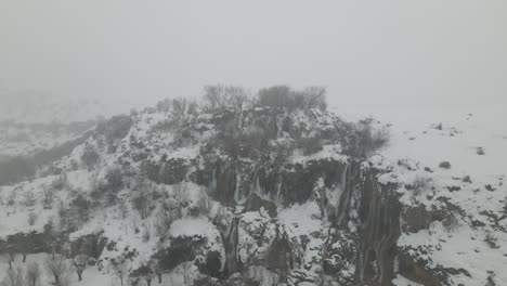 waterfall flowing from snowy hill