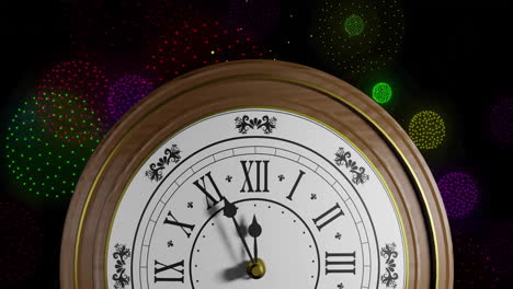 Animation-of-retro-clock-ticking-showing-midnight-on-black-background