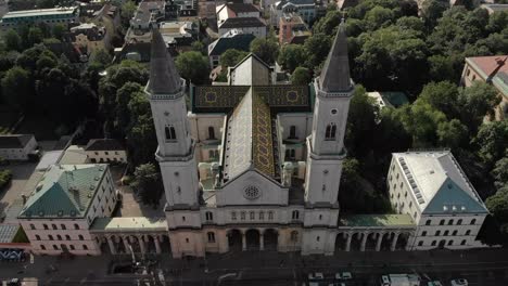 aerial of ludwigstraße - ludwigstreet, munich  fly above st. ludwig church in munich germany near english garden