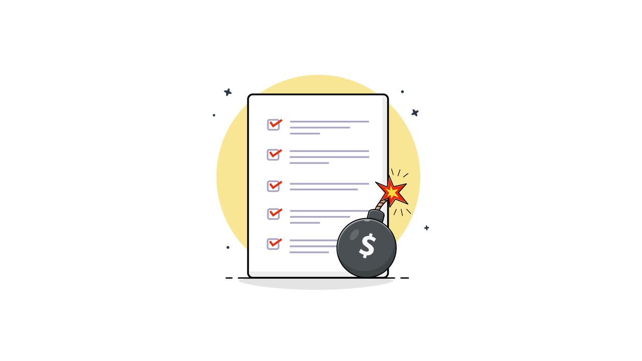 Animated Checklist with Dollar Bomb and Sparking Fuse