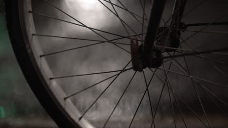 bicycle wheel on wet pavement