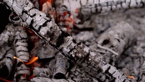 wooden embers beautifully glowing. close up of wood burning in the fireplace