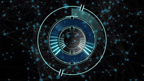 Animation showing futuristic digital interface with rotating elements in blue tones