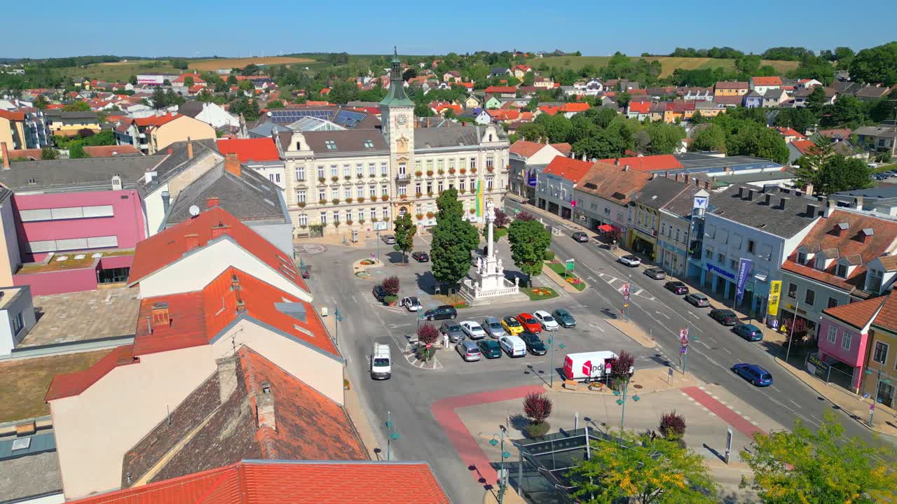 Mistelbach, Nieder&ouml;sterreich, Austria- Vicinity of City Hall - Aerial Drone Shot