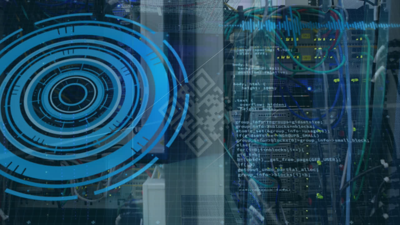 animación del escaneo del alcance y el procesamiento de datos en una pantalla digital