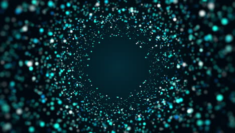 blue particles circle frame. glow effect on dark background. digital explosion. radial circle wave loop motion graphic.