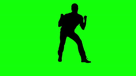 Silhouette-Eines-Springenden-Mannes,-Der-Etwas-Auf-Dem-Greenscreen-Feiert