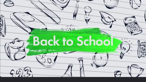 Back-To-School-text-against-school-concept-icons-on-white-lined-paper