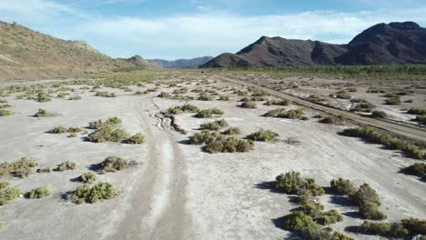 The-Scenic-Desert-Highway-of-Baja-California-Sur,-Mexico---Drone-Flying-Forward