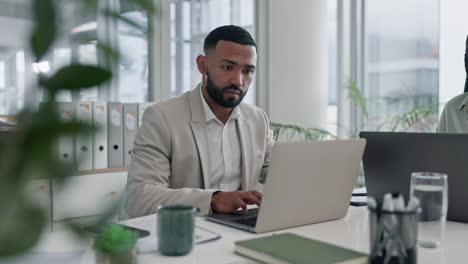 business, thinking and man with a laptop