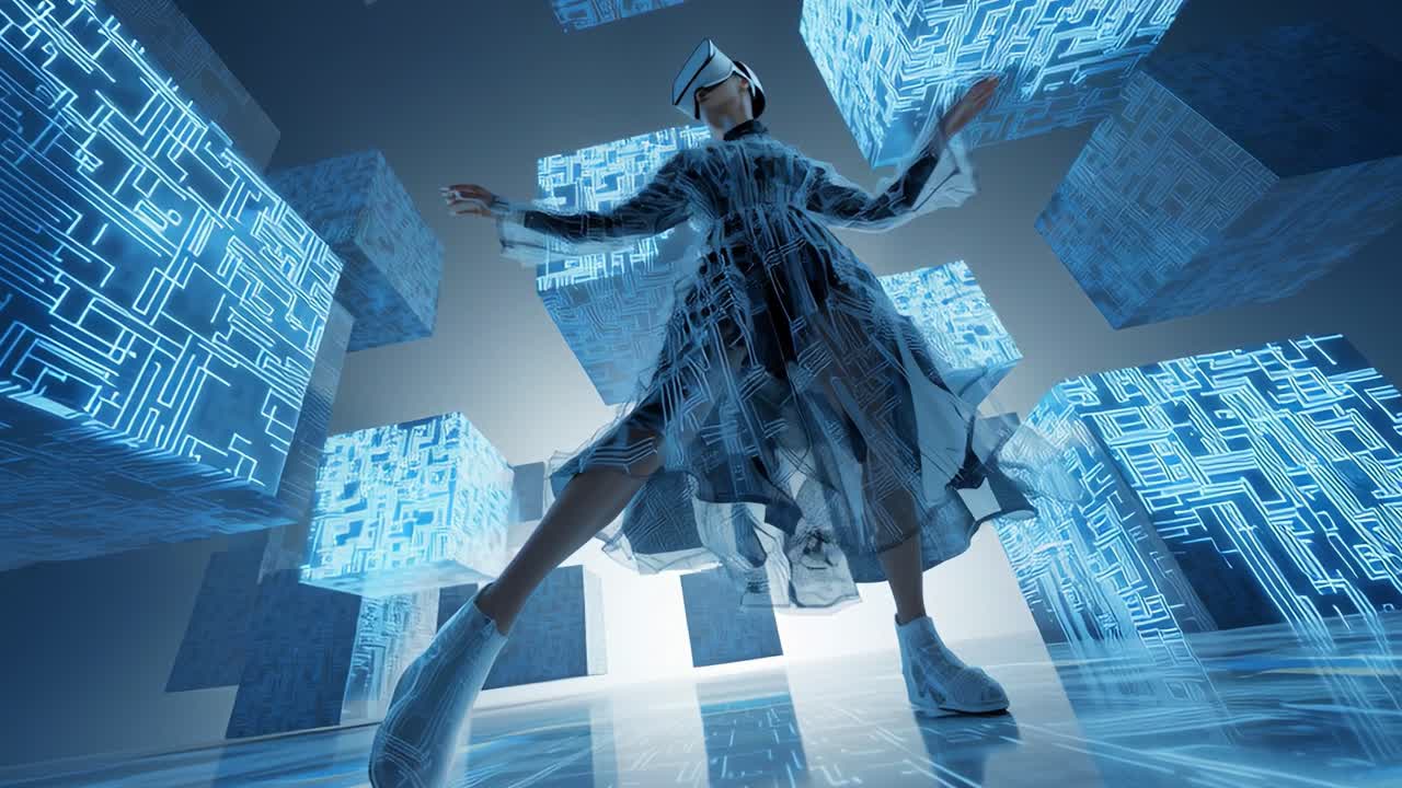 Woman in Virtual Reality with Futuristic Technology