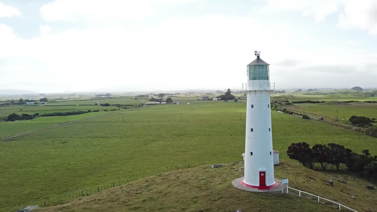 Aerial View of a Lighthouse in a Rural Landscape
