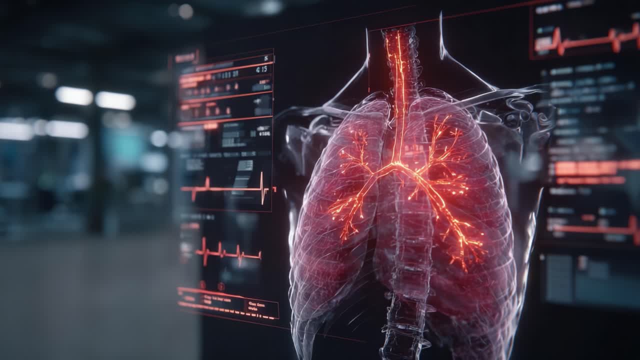Visualizzazione del sistema respiratorio umano: un'esplorazione dettagliata dei polmoni e delle reti vascolari attraverso tecniche di imaging avanzate.