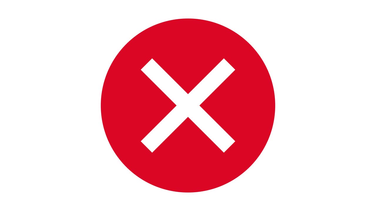 Warning animation. Reject symbol in red circle. Round error animation. Cross sign in red circle bouncing. Wrong icon