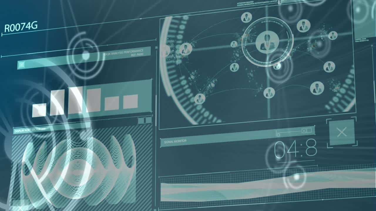 Animation of data processing on grey background