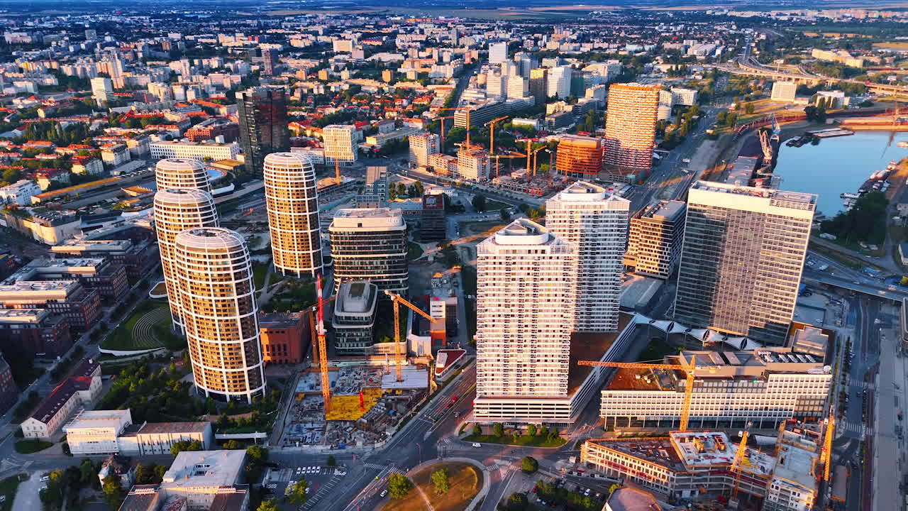 Bratislava, Slovakia - June 14, 2025: Explore Bratislava's skyline. Bratislava's modern architecture and lively riverfront highlight its vibrant urban development