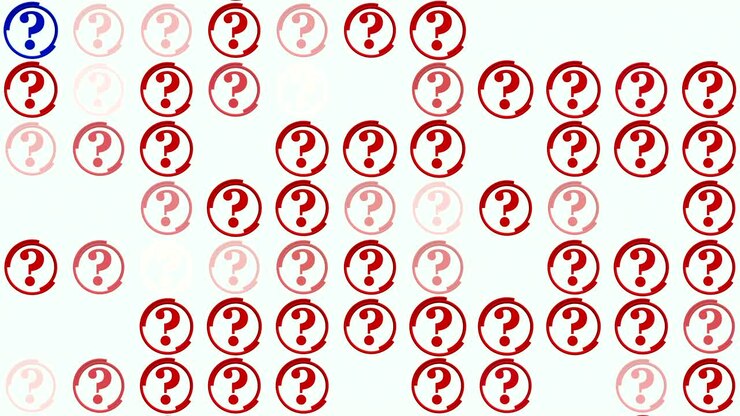 Background of blue and red question marks on white