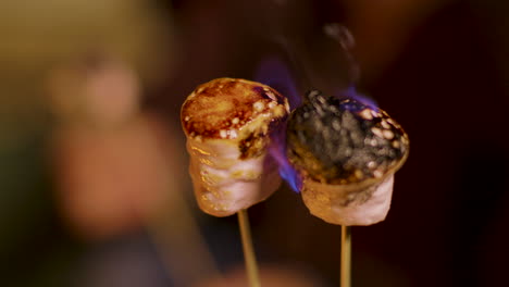 cerca de delicioso malvavisco en los palos asados