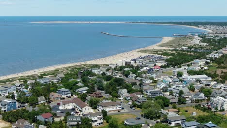 aerial over lewes coastline, marina and beaches, delaware usa