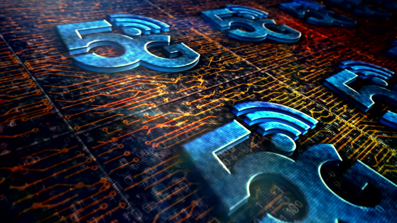 comunicación móvil 5g símbolo de metal animación digital