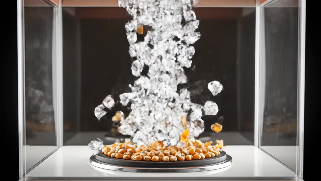 Corn popping in glass container with bubbles