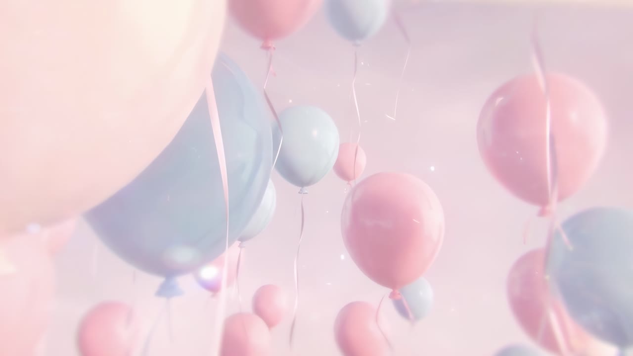 วิดีโอชวนฝันของลูกโป่งสีพาสเทลลอยขึ้นสู่ท้องฟ้า ถ่ายจากมุมต่ำ
