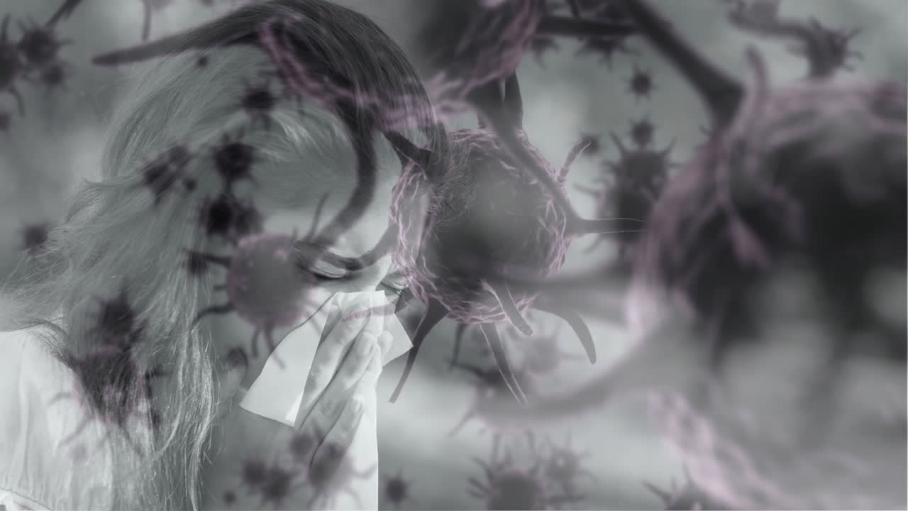 женщина страдает от чихания и бактериальной инфекции клеток 4k