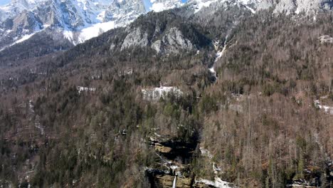 wide aerial shot of pericnik waterfall in triglav national park, slovenia